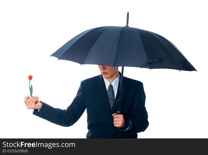 Young man with an umbrella