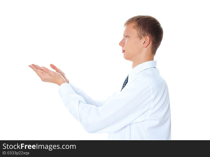 Young business man on a white background