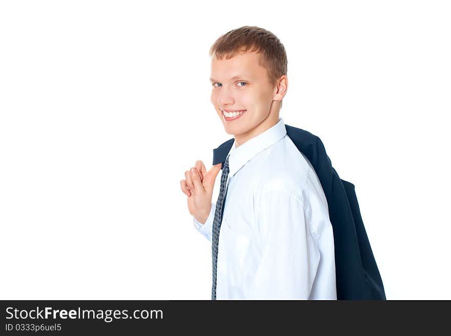 Young business man on a white background