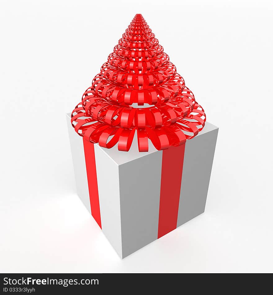 Gift wrap white, tied with red ribbon. 3d computer modeling