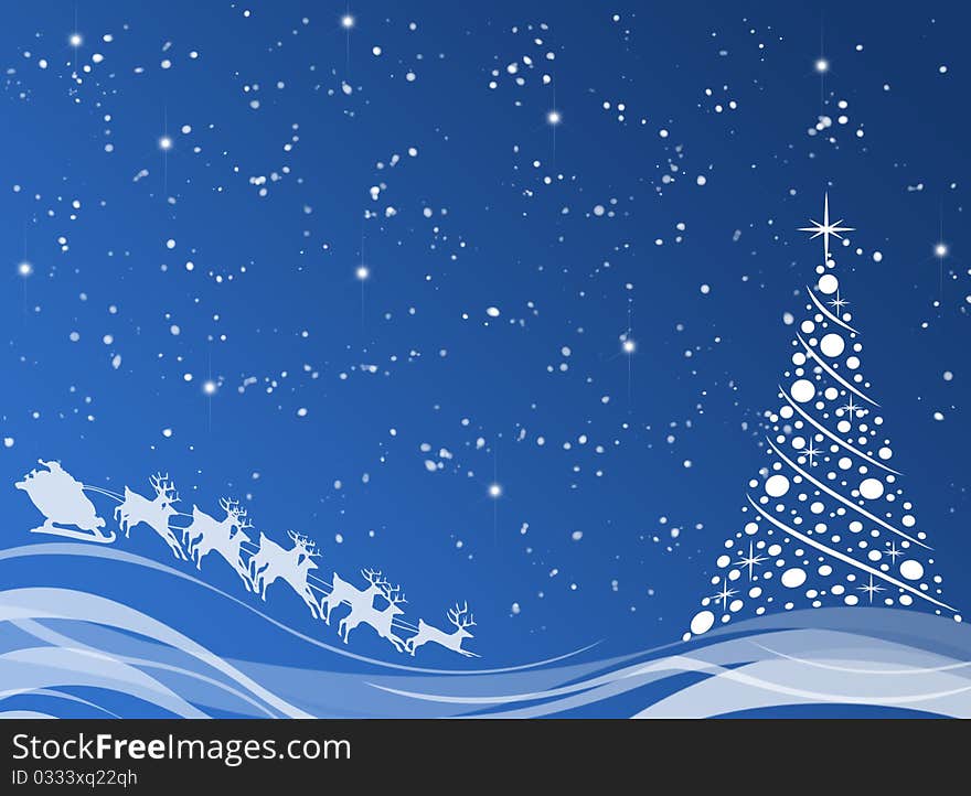 Blue background with christmas tree