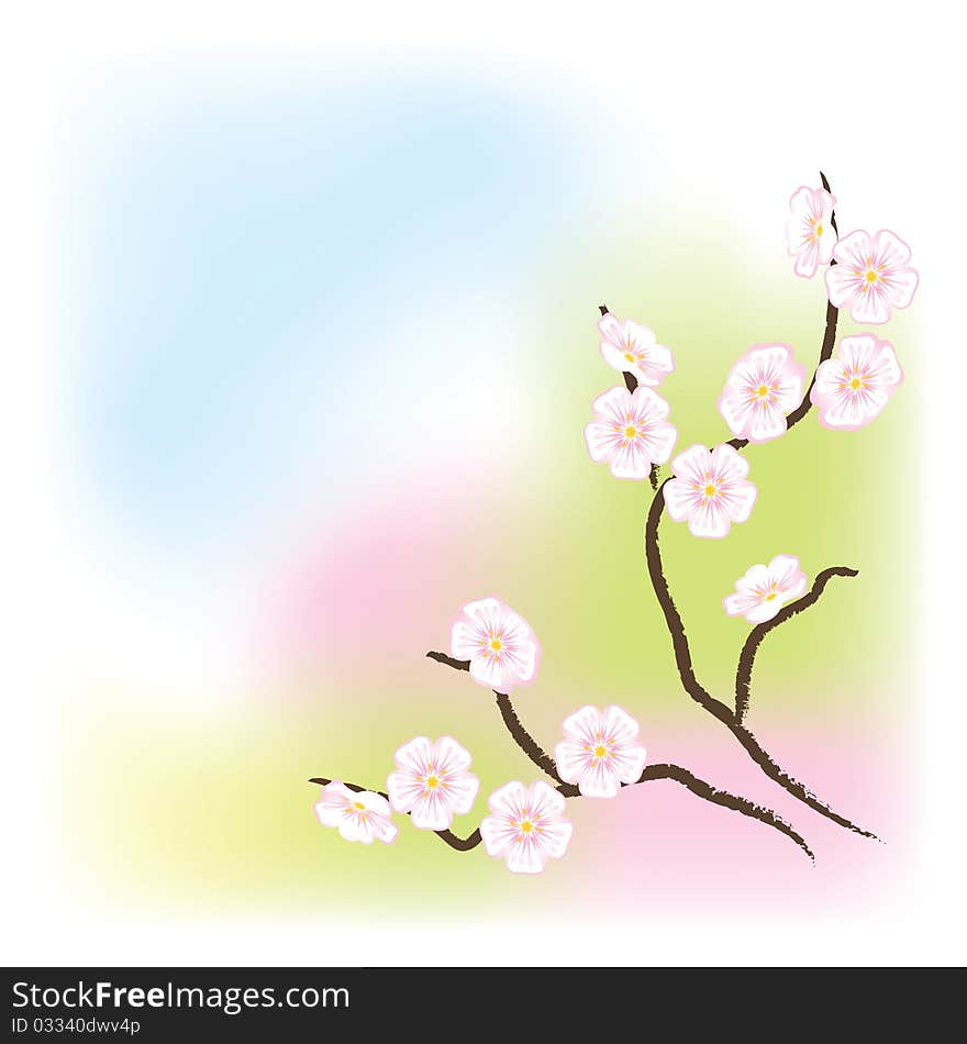 Light background with flowering branch of the old apple tree. Light background with flowering branch of the old apple tree.