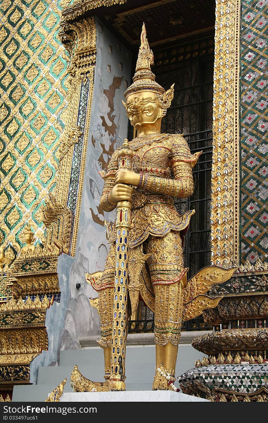 Ancient Thai golden Demon in Temple