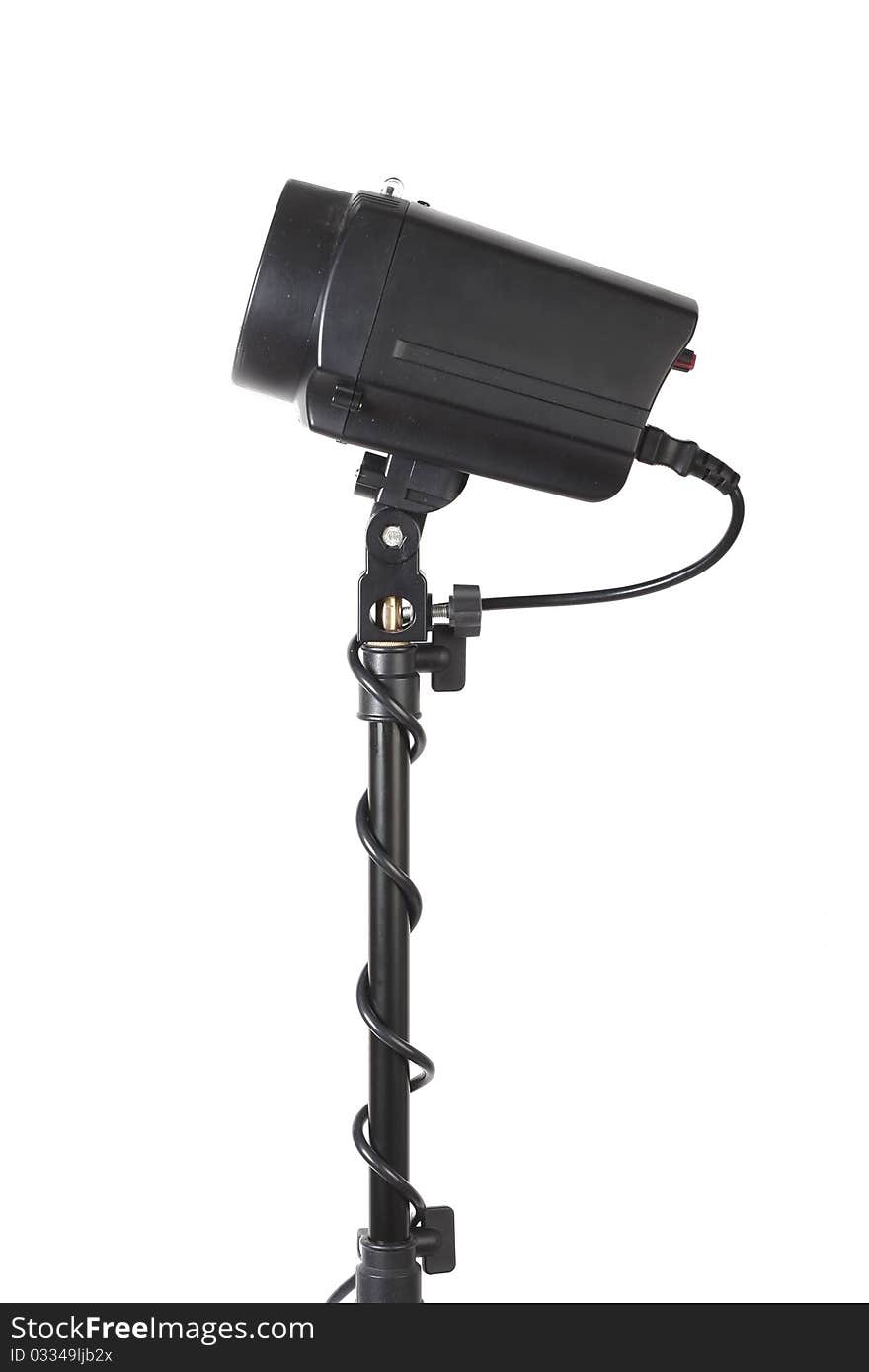 Flash on tripod on white background isolated