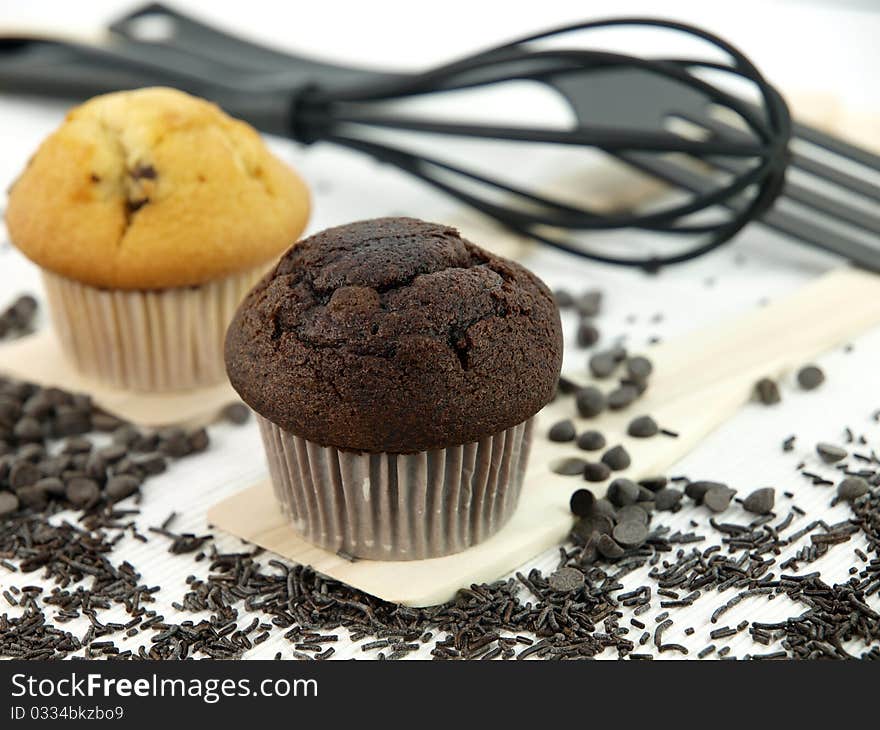 Muffins on a table set