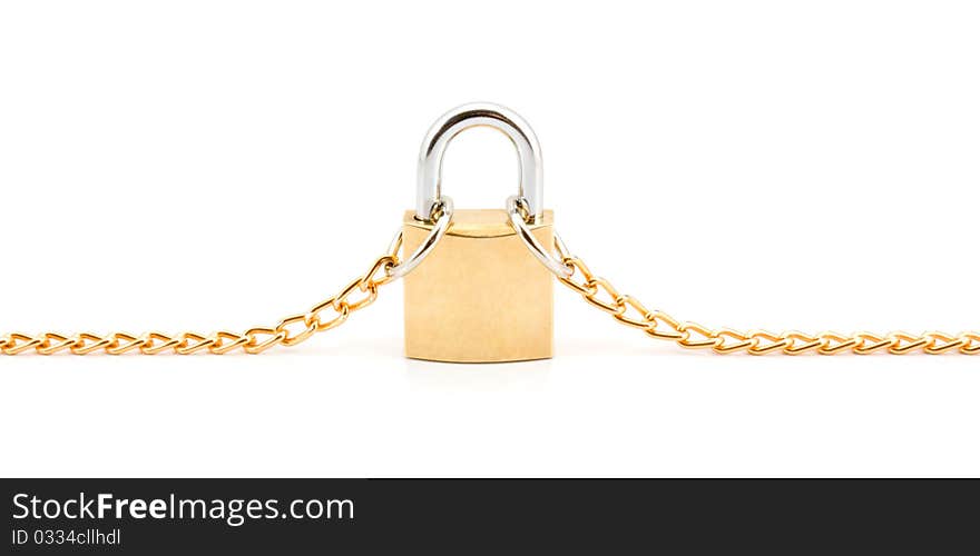 Chain on the lock on a white background. Chain on the lock on a white background.