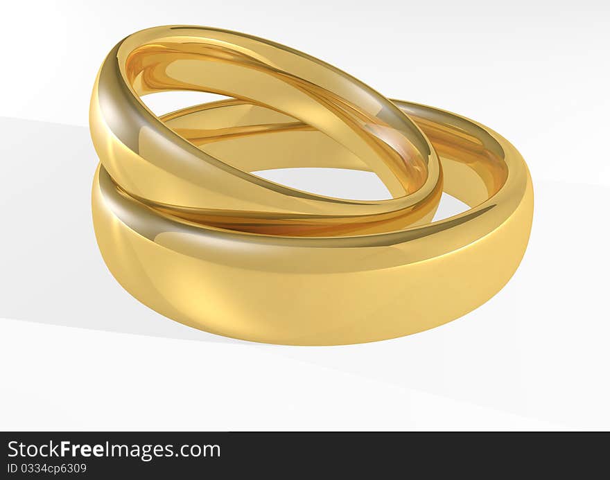 Gold shiny wedding rings isolated on white background 3d model