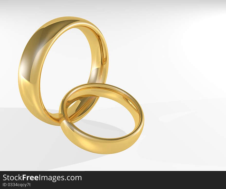 Gold shiny wedding rings isolated on white background 3d model