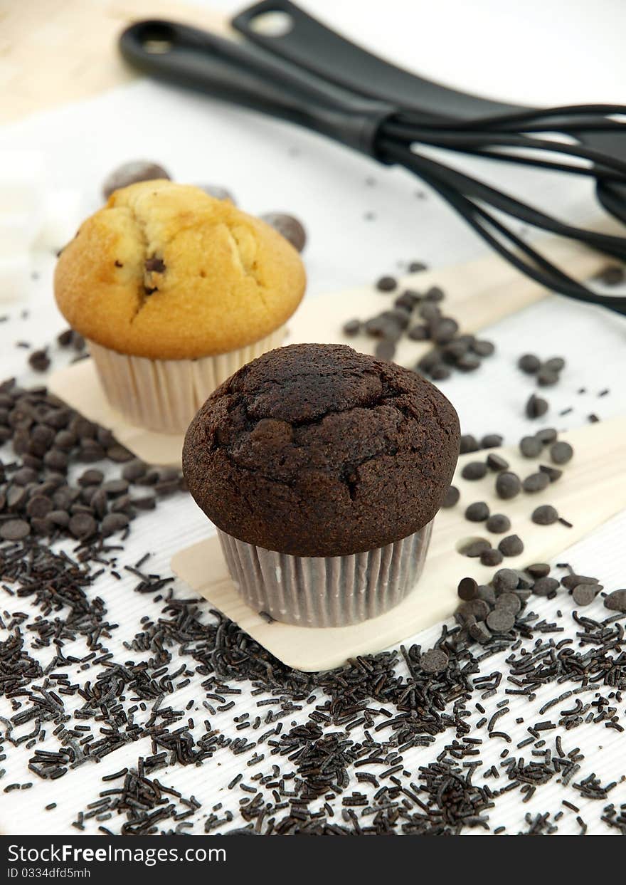 Muffins on a table set