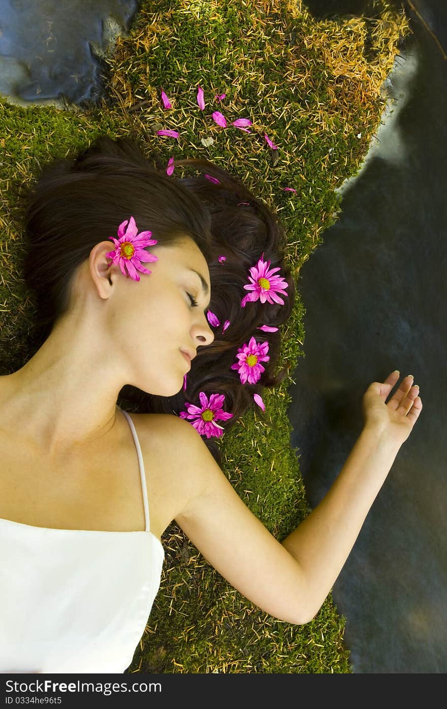 Bride sleeping in white dress