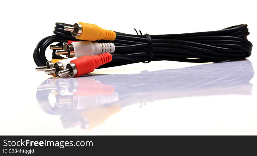 Audio video cable set isolated on white background.