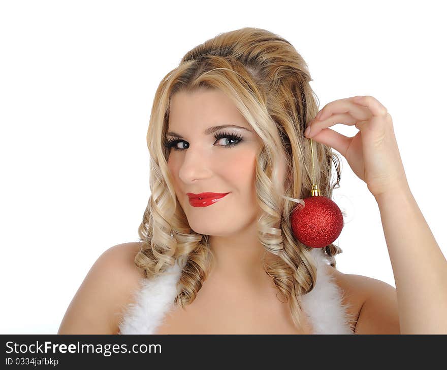 Beautiful sexy christmas woman in red clothes