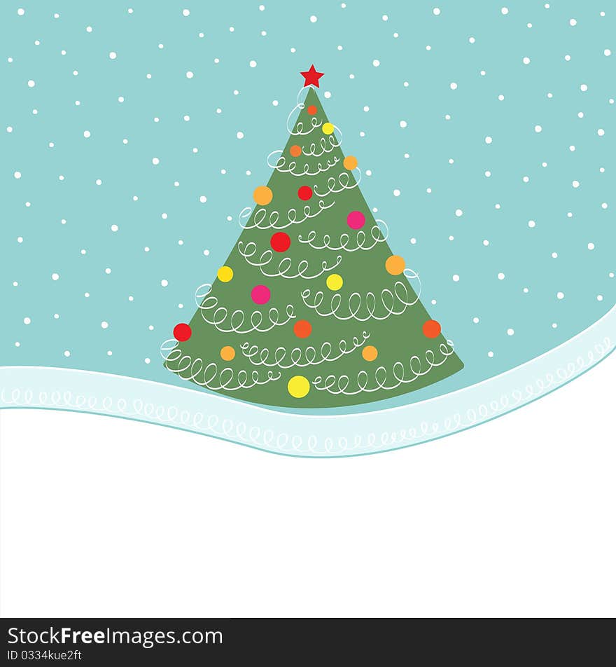 Card with christmas tree and snowflakes