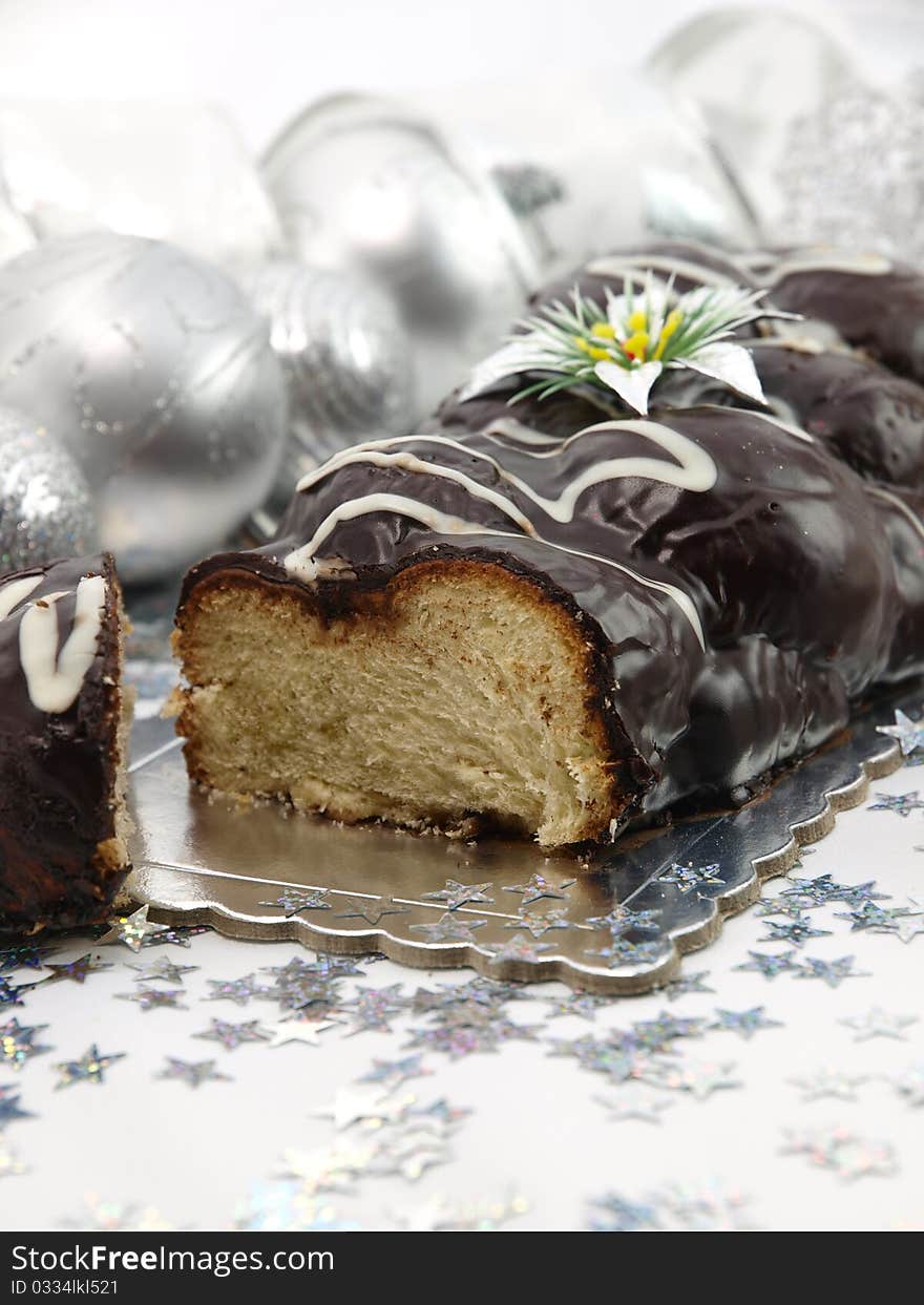 Christmas chocolate cake on the table