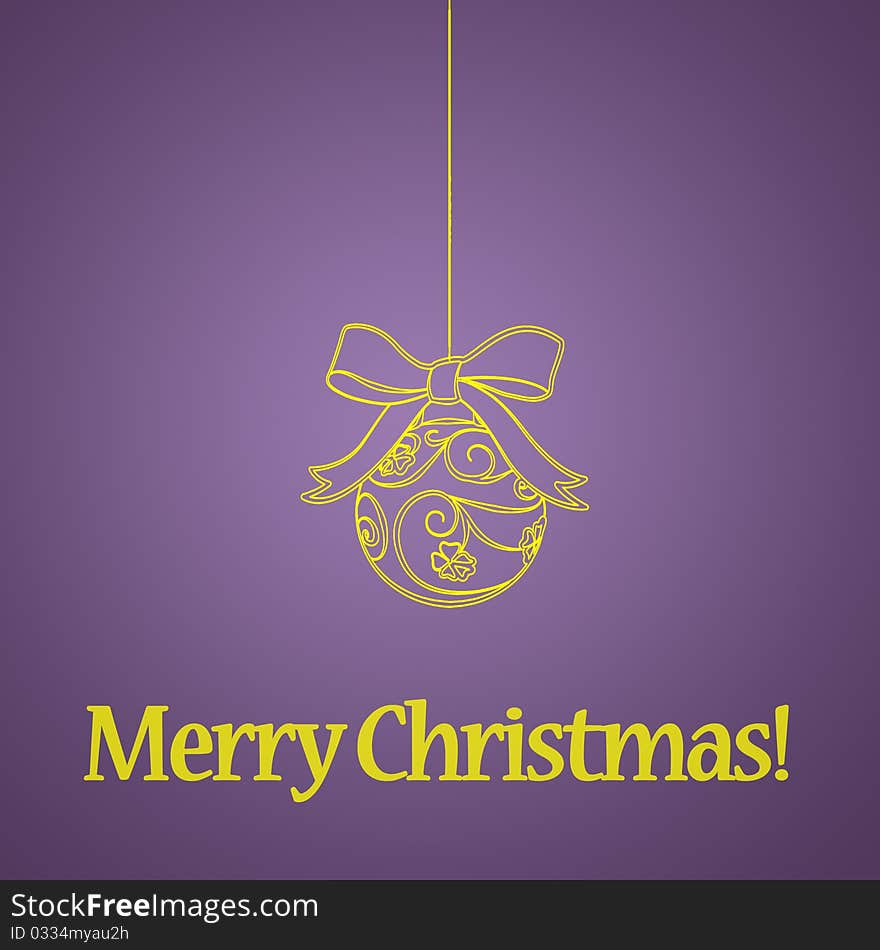 Yellow christmas ball on purple background