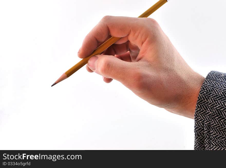 A man demonstrates how to hold a pencil sketch, sketches