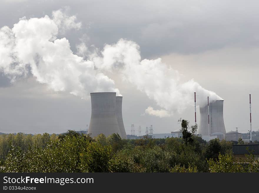 Nuclear power plant in sunny weather