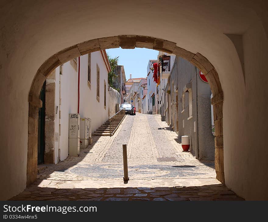 View of Portuguese street in the middle of hot day