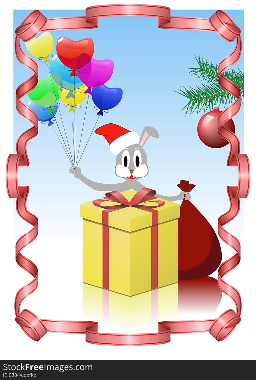 Rabbit with gifts is shown on the image. Rabbit with gifts is shown on the image.