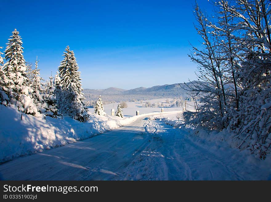 Icy Road covered with Snow