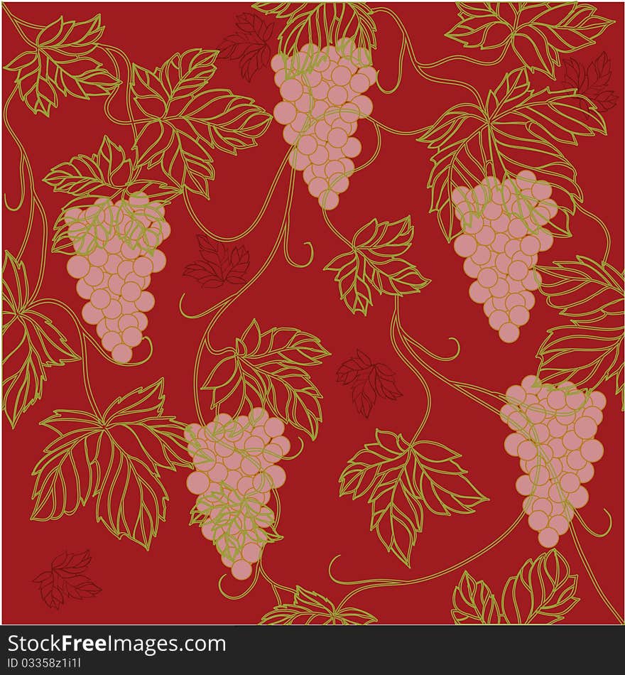 Seamless Wallpaper with floral ornament with leafs and grapes for vintage design, Vector retro background