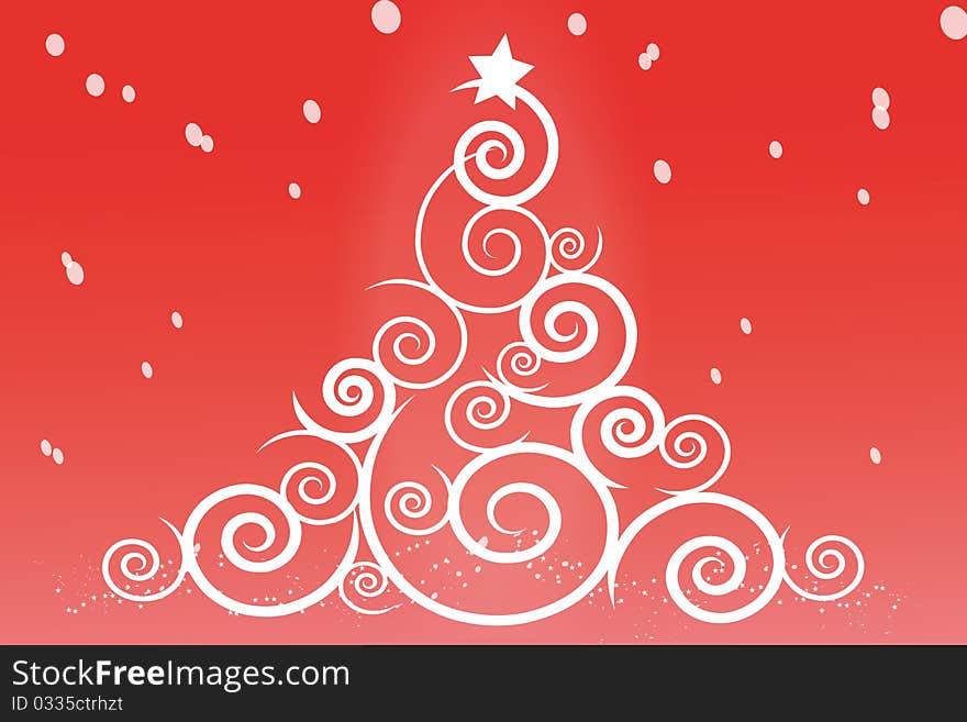 Spiral christmas tree with red background