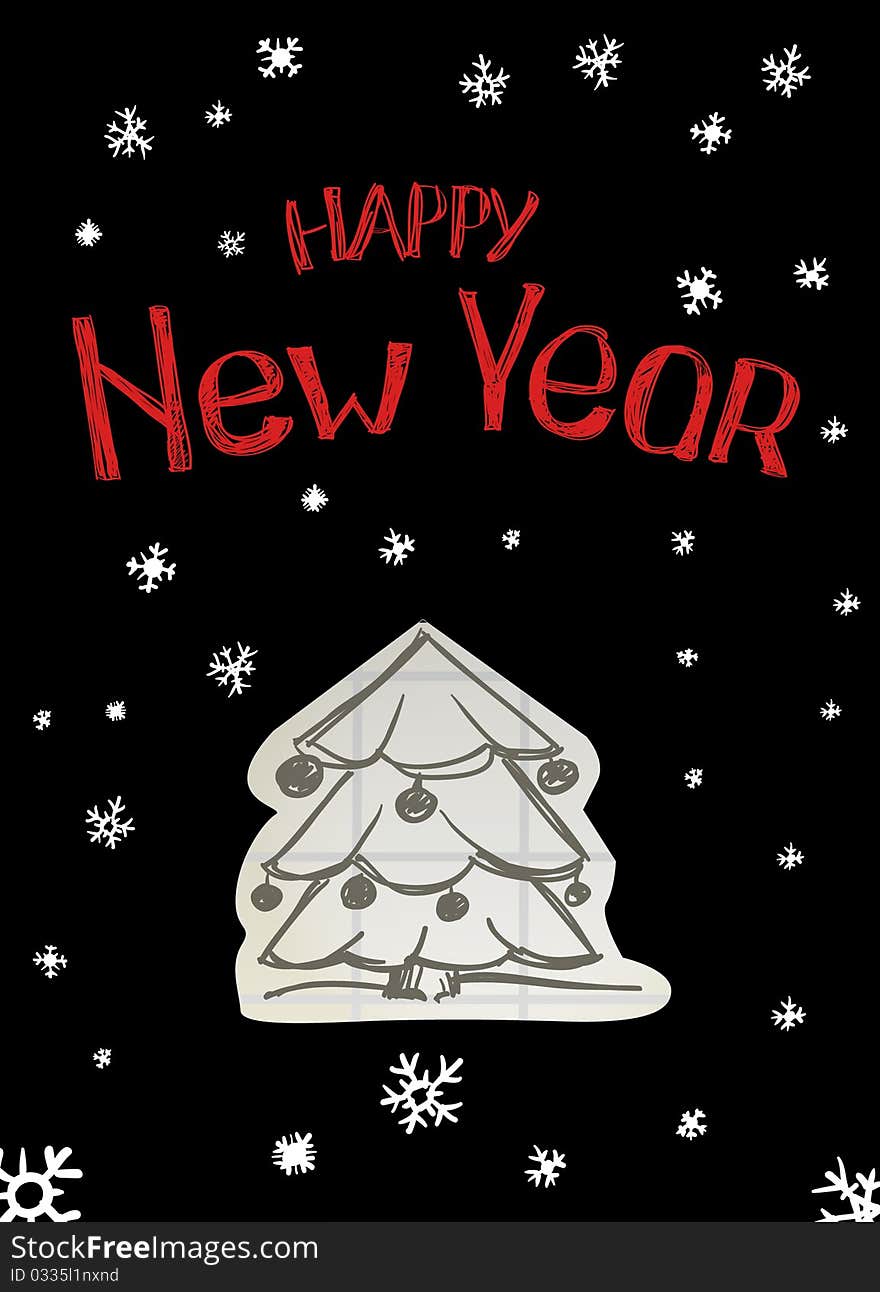 Happy New year card with new year tree. Happy New year card with new year tree