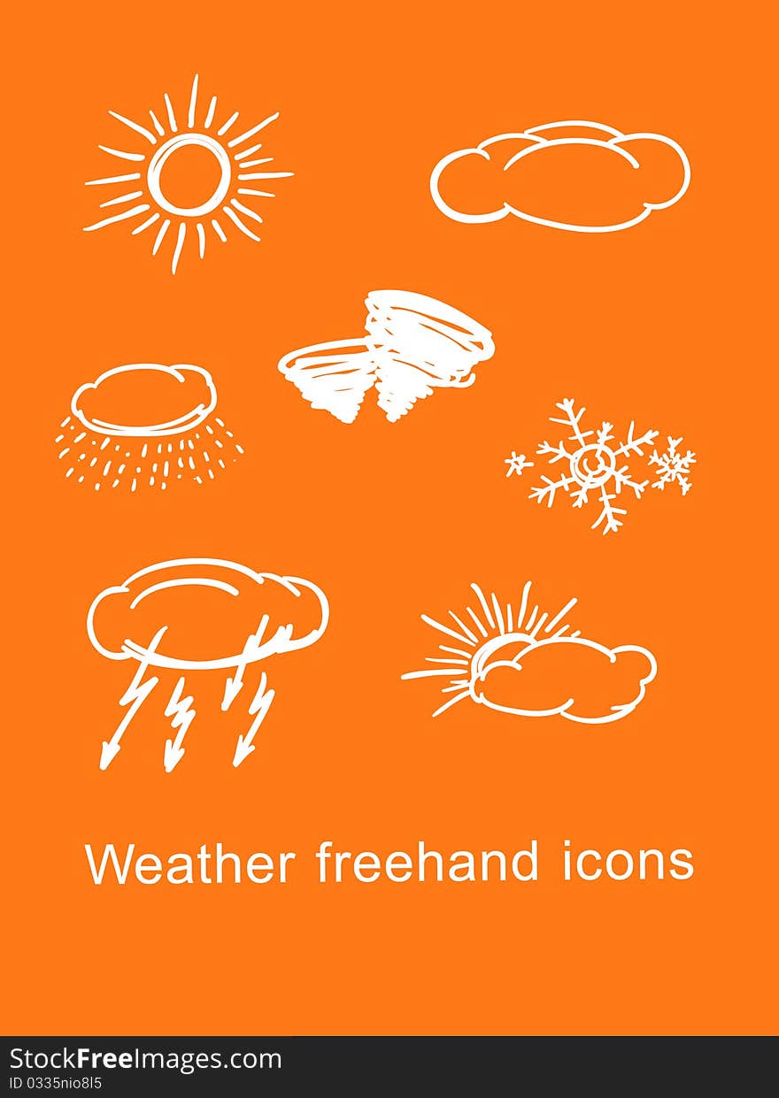 Wheather freehand icons on orange. Wheather freehand icons on orange