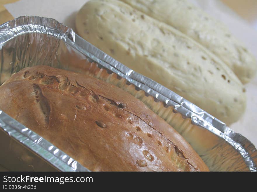 Breads prepared for baking.