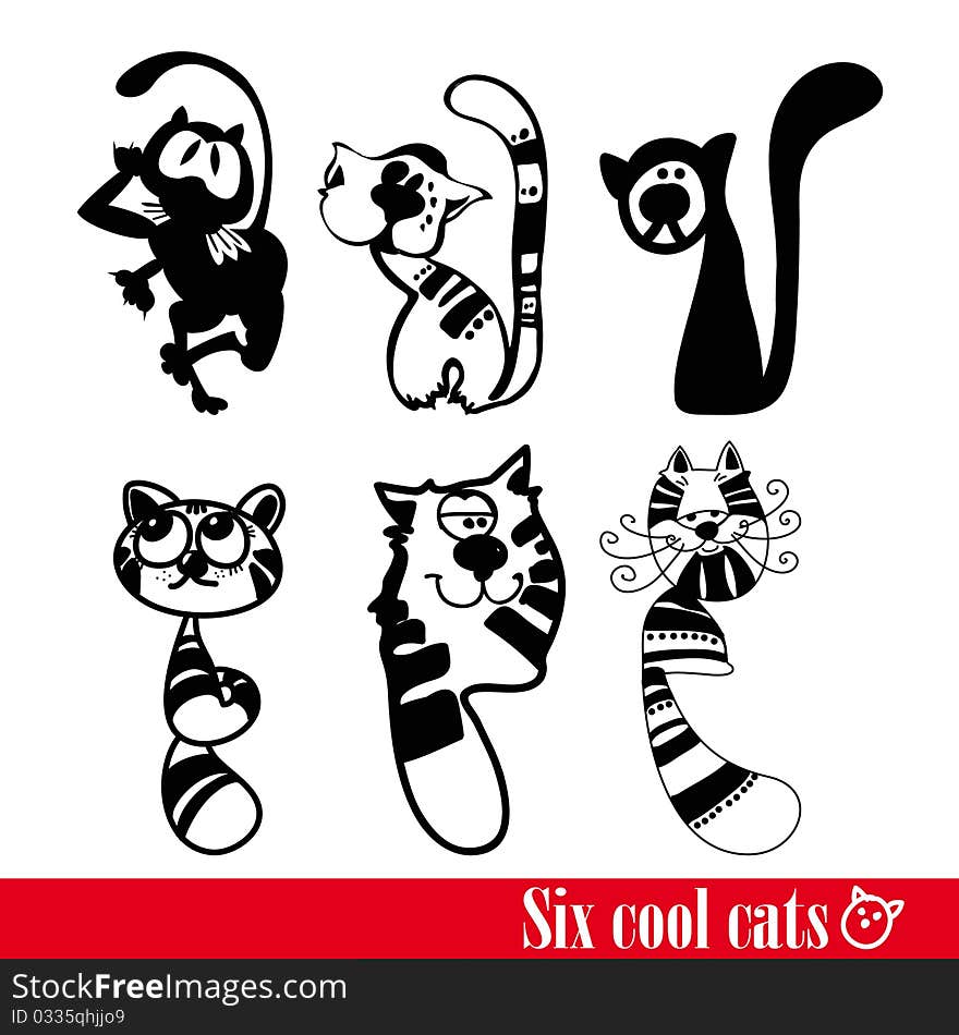 The band of six funkey cats isolated over white