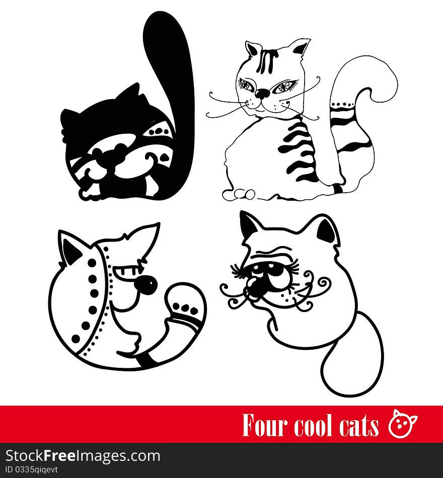 The band of four funkey cats isolated over white