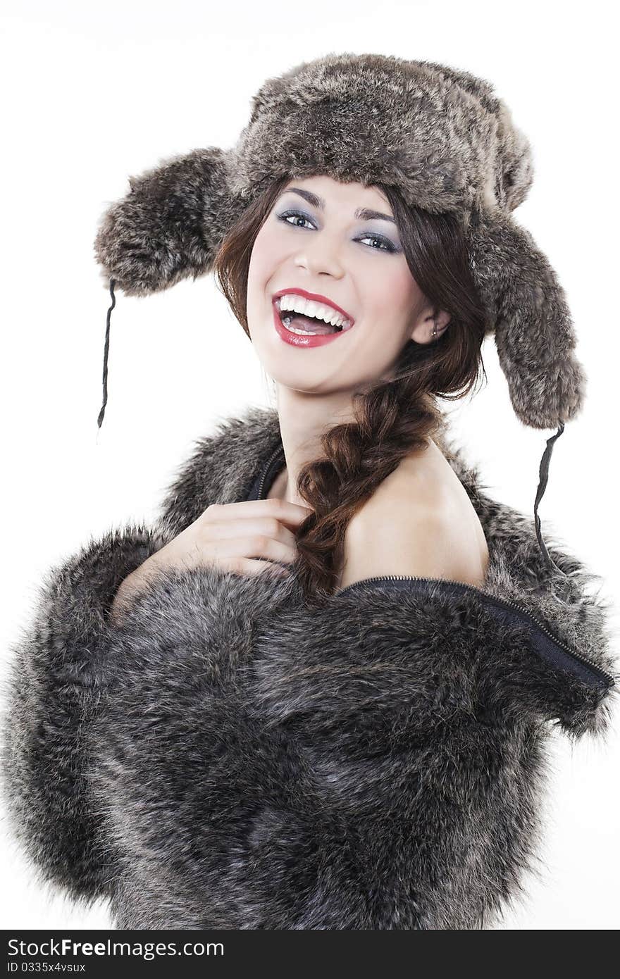 Beautiful woman in a fur coat