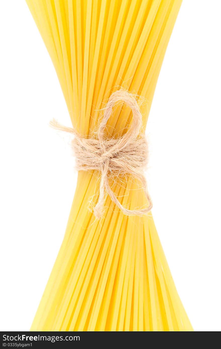 Spaghetti close-up isolated on white background (with space for text)