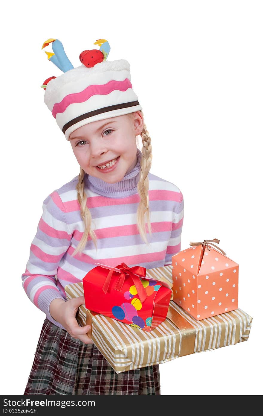 Girl with boxes of gifts in her hands