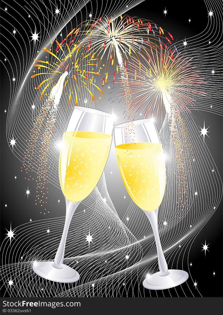 Two Champagne Glasses on Party Background. Two Champagne Glasses on Party Background