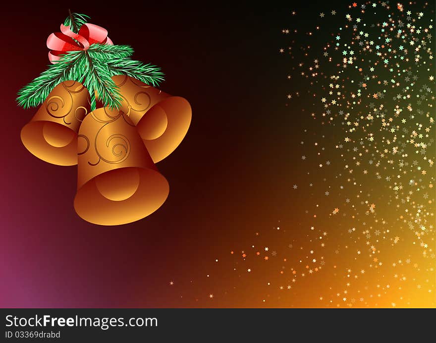 Decorative bells and twigs. Christmas background.