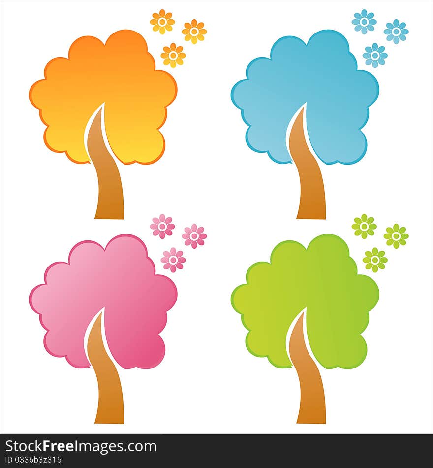 Set of 4  floral trees