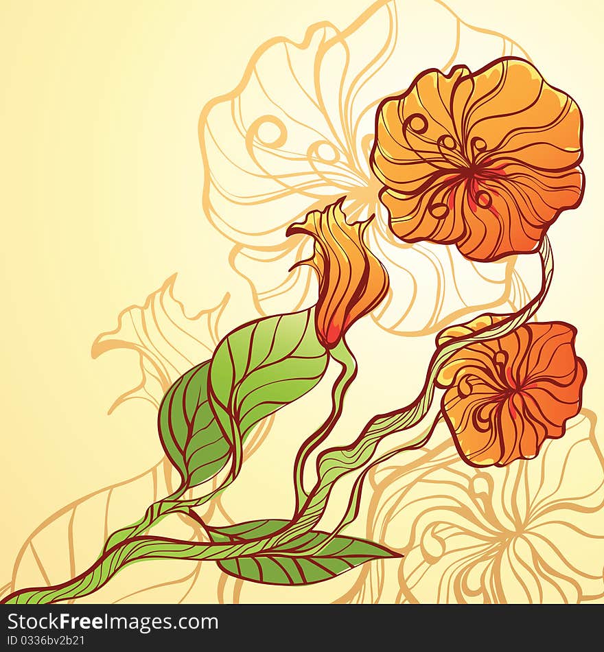 Background with orange decorative flowers for design