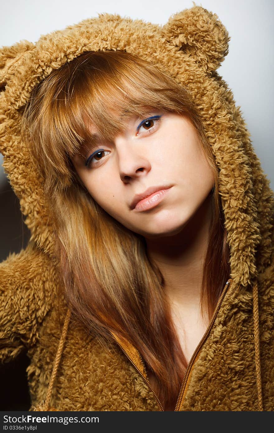 Pretty red-bearded winter sweater woman