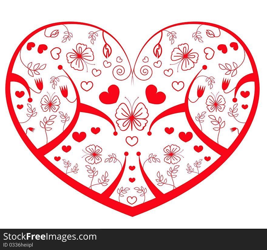 Abstract red floral heart vector. Abstract red floral heart vector