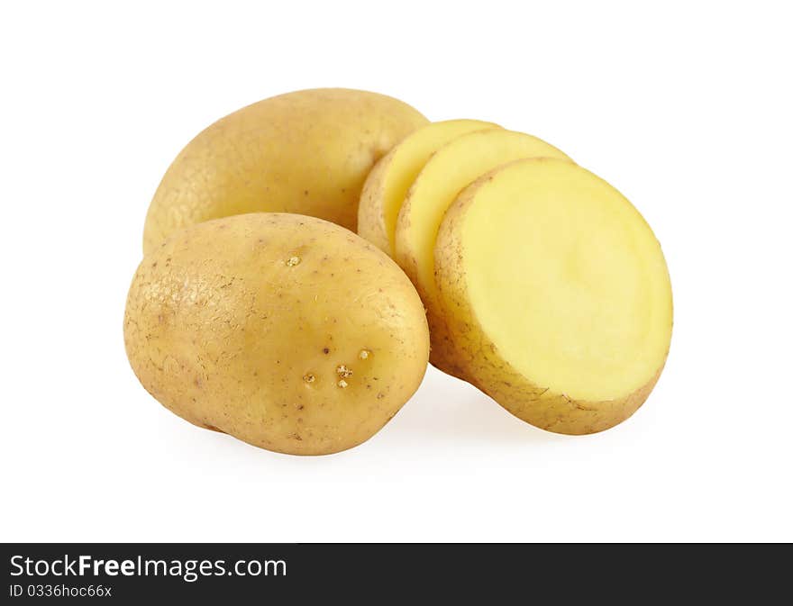 The ripe potatoes isolated on white background