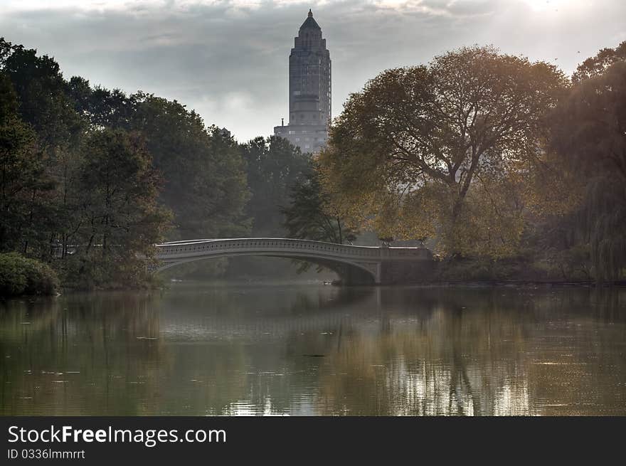 Early autumn in Central Park by the lake. Early autumn in Central Park by the lake