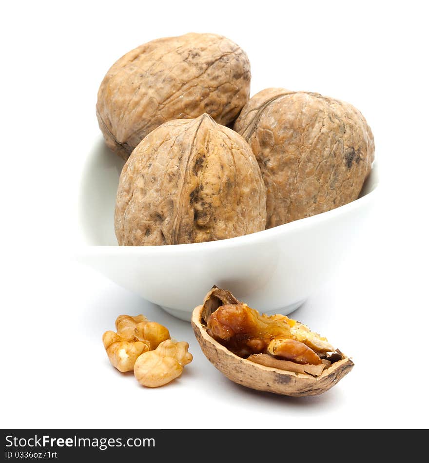 Walnuts isolated on white background