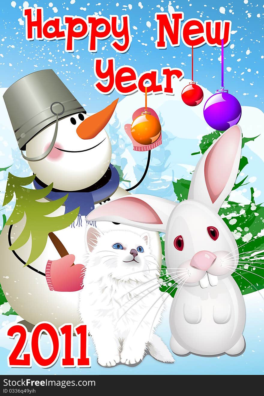 Christmas card, a rabbit and a cat 2011. Christmas card, a rabbit and a cat 2011.