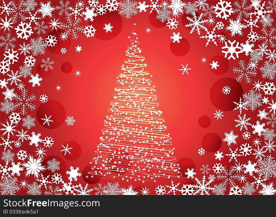 Christmas tree and the frame of snowflakes on a red background. Christmas tree and the frame of snowflakes on a red background.