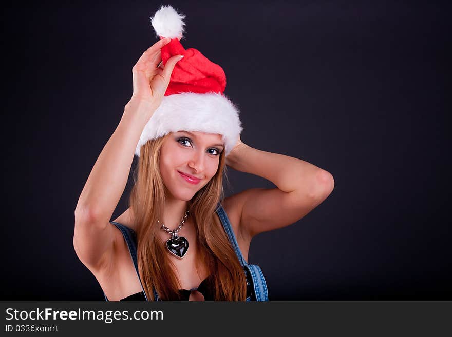 Christmas girl in the Santa Claus hat