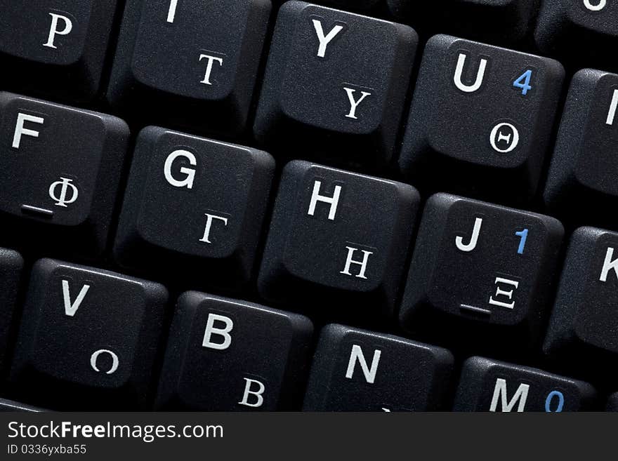 Keyboard of a notebook computer. White and black.