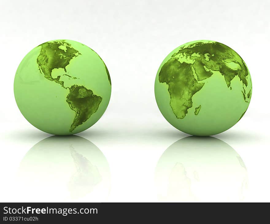 Two globes of Earth, isolated on a white