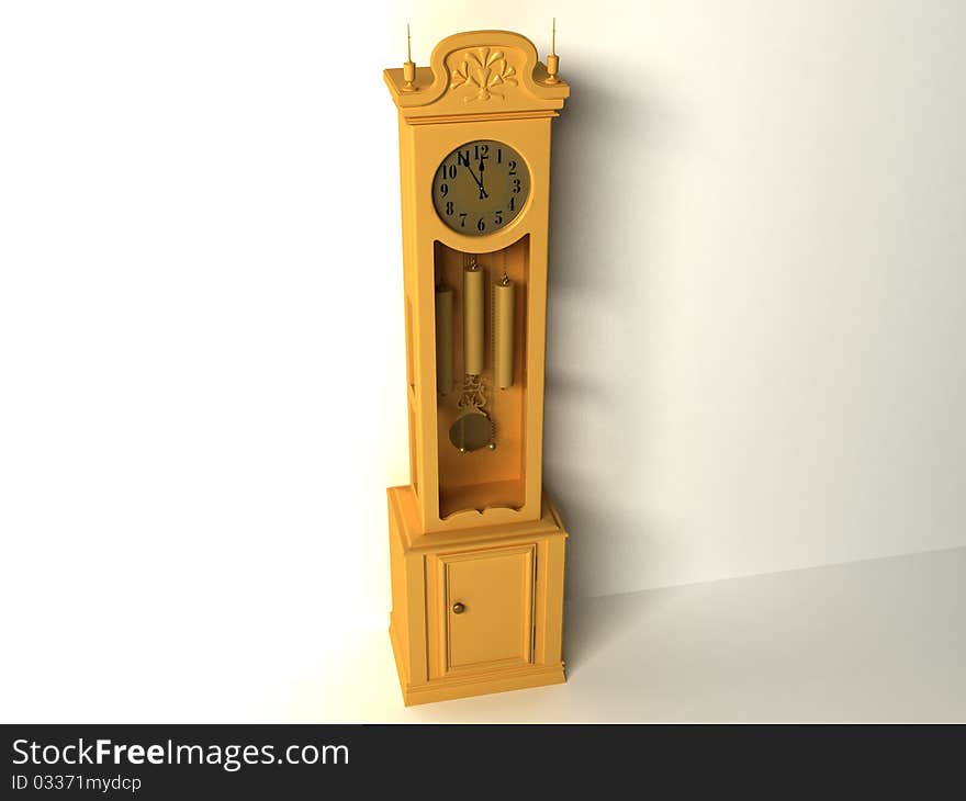 3d old clock isolated on a white background