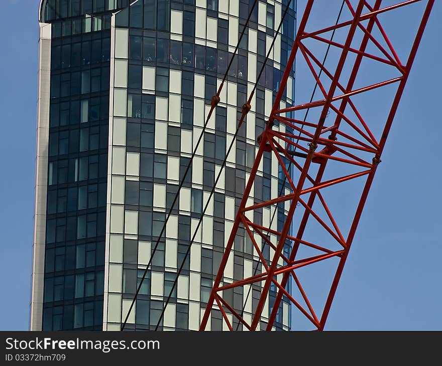 Modern Building And Red Crane Liverpool